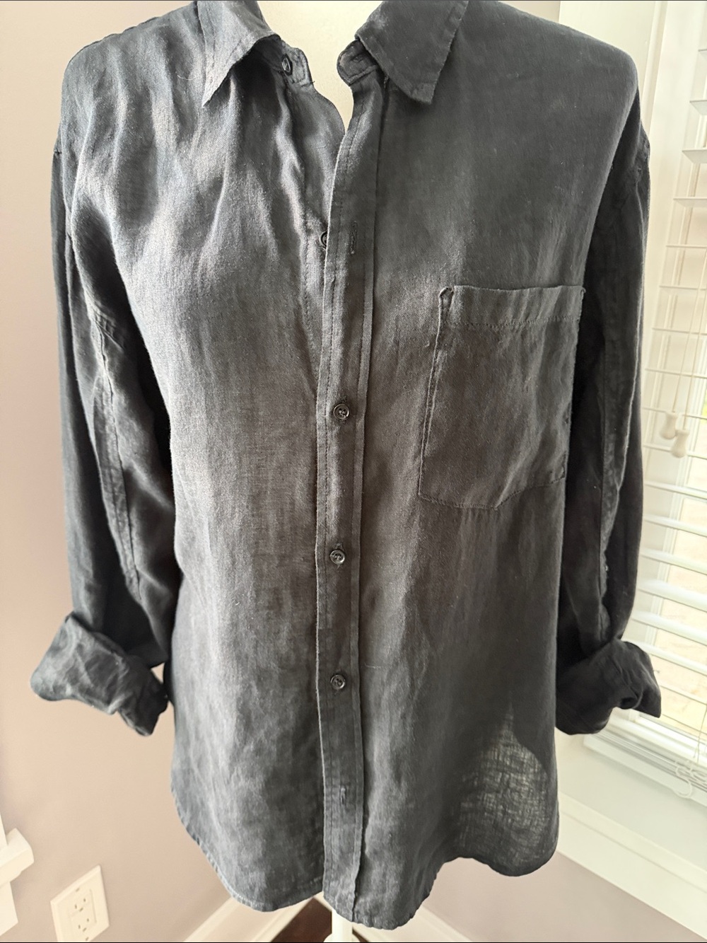 Citizens Black Linen Button-Up Shirt L